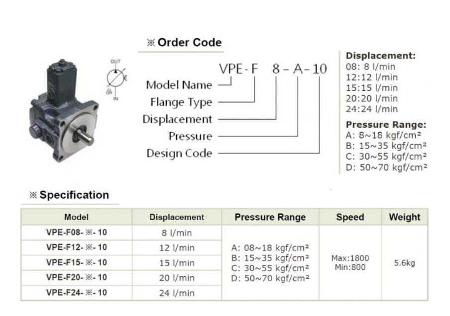 VPE-F15-A-10 YEOSHE Hydraulic Variable Vane Pump
